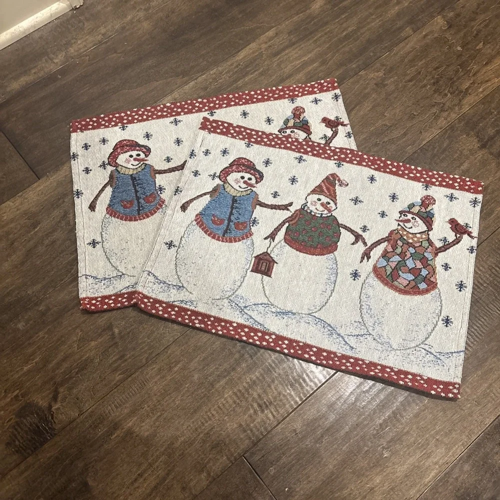 Tapestry Placemats Jolly Snowmen Trio Winter‎ Holiday Table 12.5 X 17 Set of 2